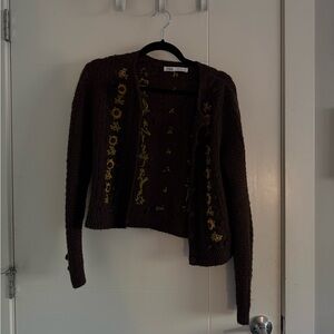 Zara Dark Brown Cardigan with Sunflower Embroidery